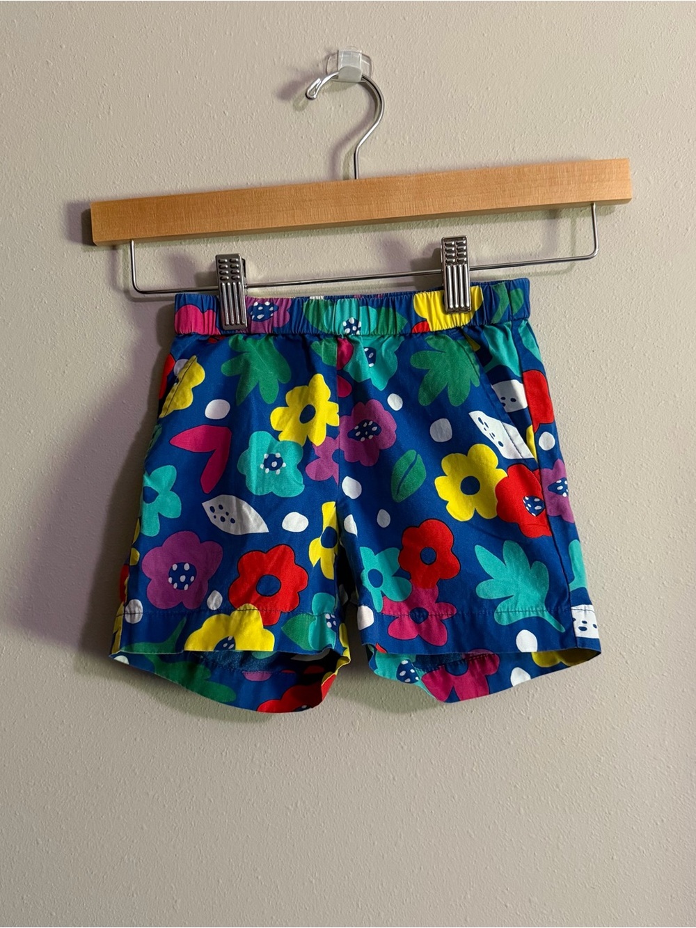 Hanna Andersson Floral Print Shorts Girls Size 4 Blue Multicolor Elastic Waist